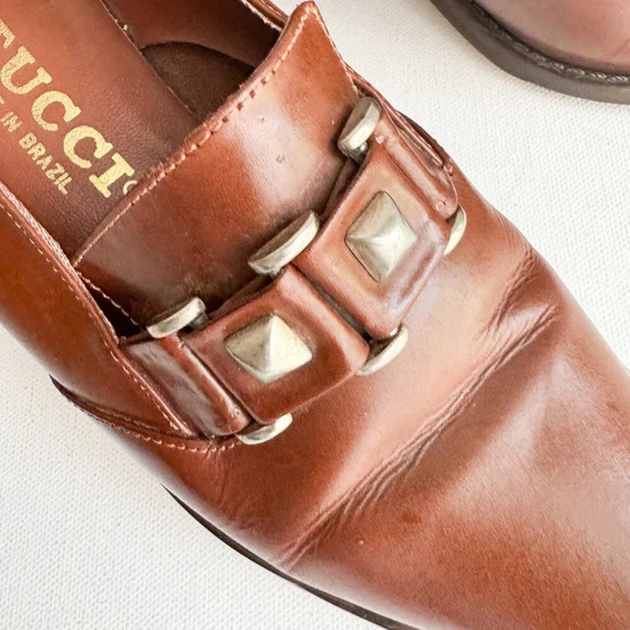 Vintage Leather Tucci Made in Italy Brown Unique Heel Loafers Shoeties 8 - Picture 3 of 15